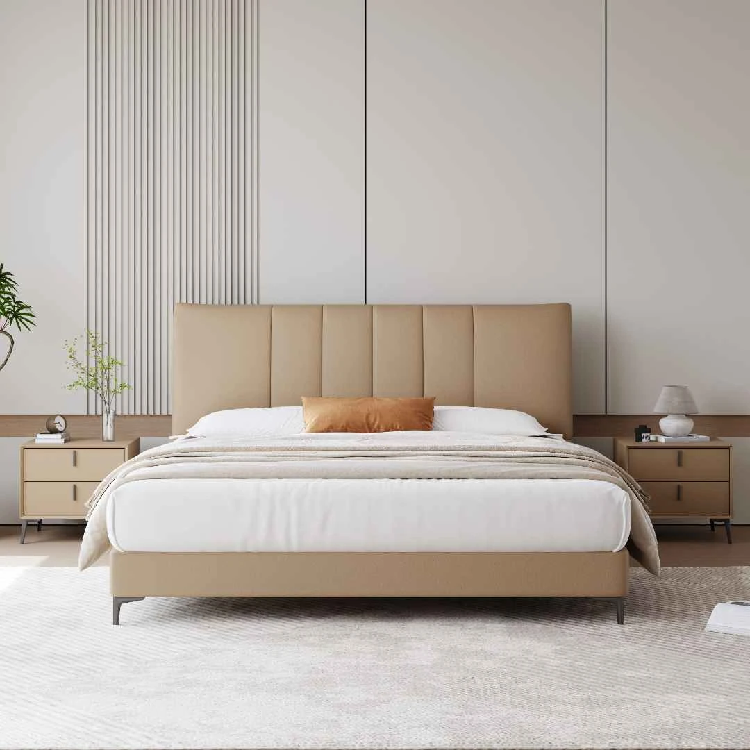 【国补链接】晚安家居皮床现代简约主卧齐边床卧室真皮大床5802