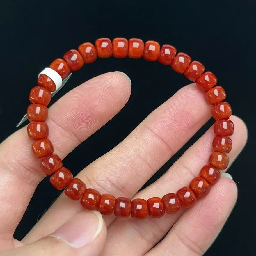 389C24凉山瓦西料双色锦红老型单圈手串