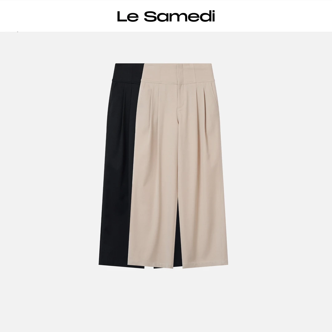 Le Samedi【腰封环绕】建筑压褶 LE风高腰直筒垂感西装裤