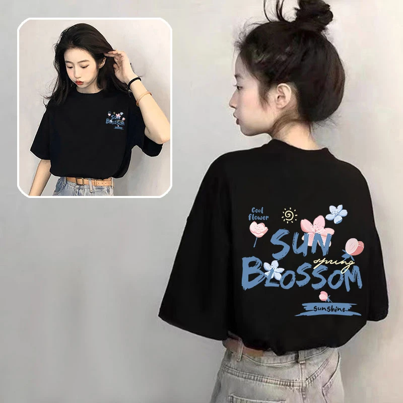 短袖t恤女纯棉小众别致上衣2025夏季新款黑色宽松显瘦百搭体恤潮