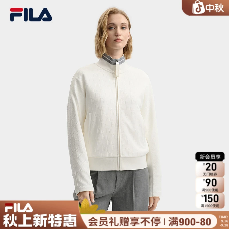 FILA斐乐女款秋季【满印立领】运动户外休闲简约夹克针织长袖外套