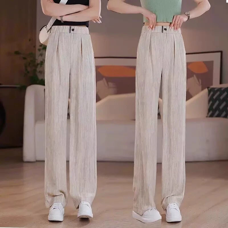 2025新款冰丝阔腿裤女夏季薄款梨形身材小个子防晒休闲直筒山本裤