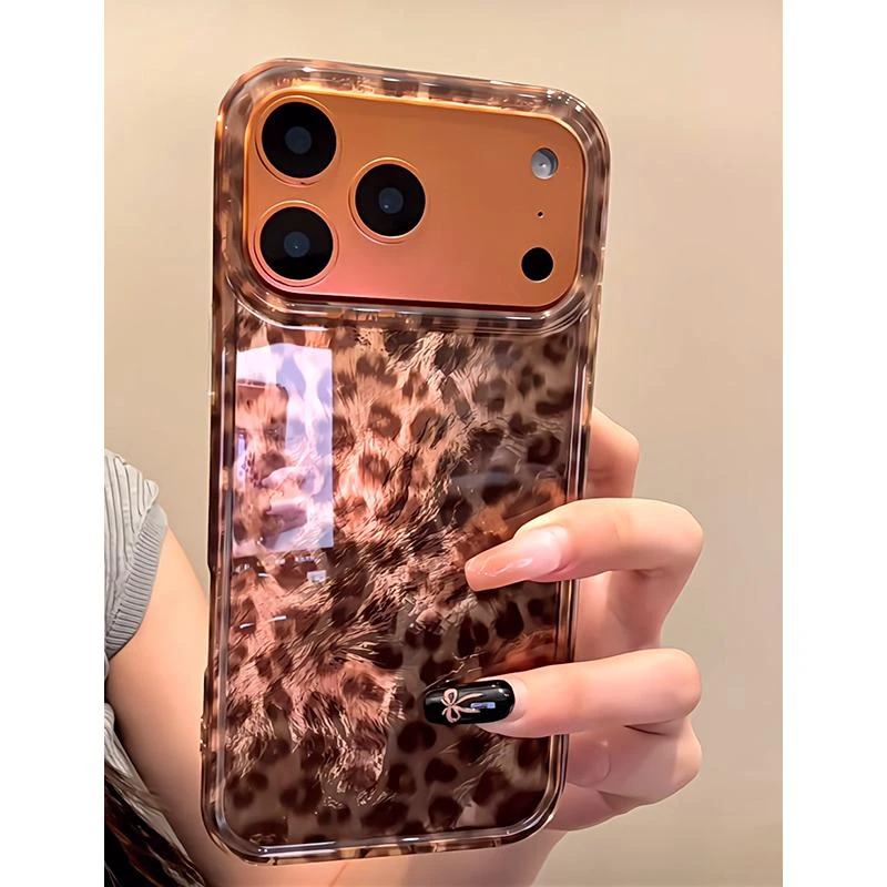 奥菲顿早秋棕豹纹适用苹果17/16pro冰川手机壳华为vivo小米15oppo