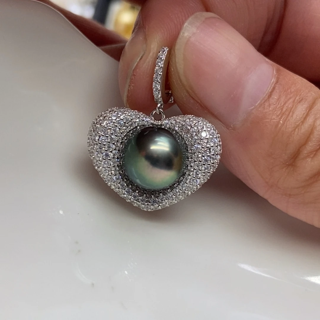 银S925镶嵌海水珍珠吊坠(不含链)