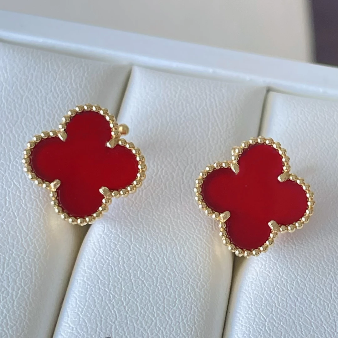 （柜版重版）18k金四叶草耳拍柜版法式耳拍红玛瑙耳拍