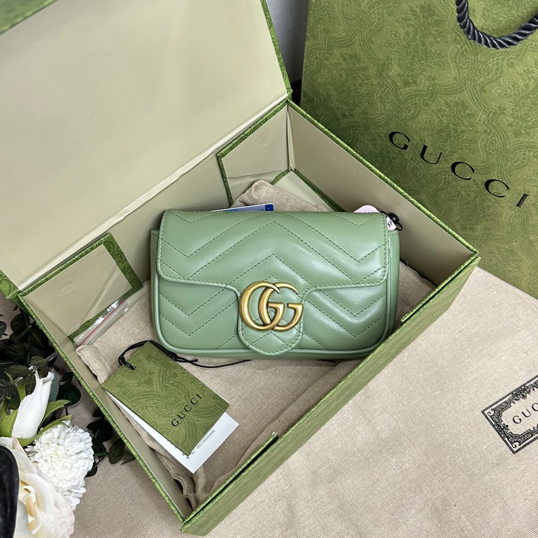 未使用 GUCCI/古驰 壹所/牛油果绿马蒙迷你斜跨包 周年庆敏