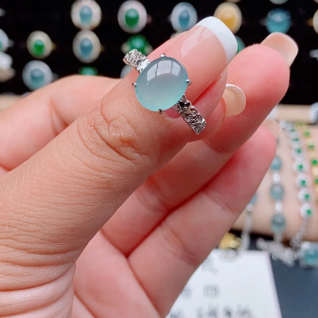 翡翠银S925镶嵌戒指56