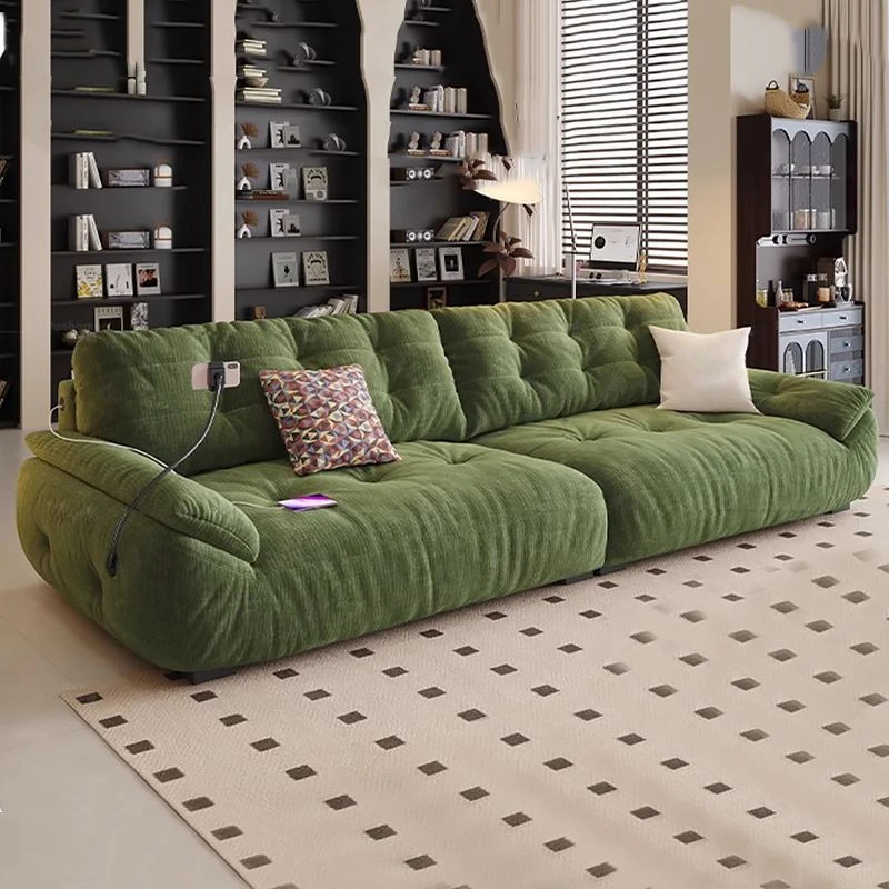 网红布艺雪尼尔云朵沙发奶油风大小户型简约多功能充电带支架直排