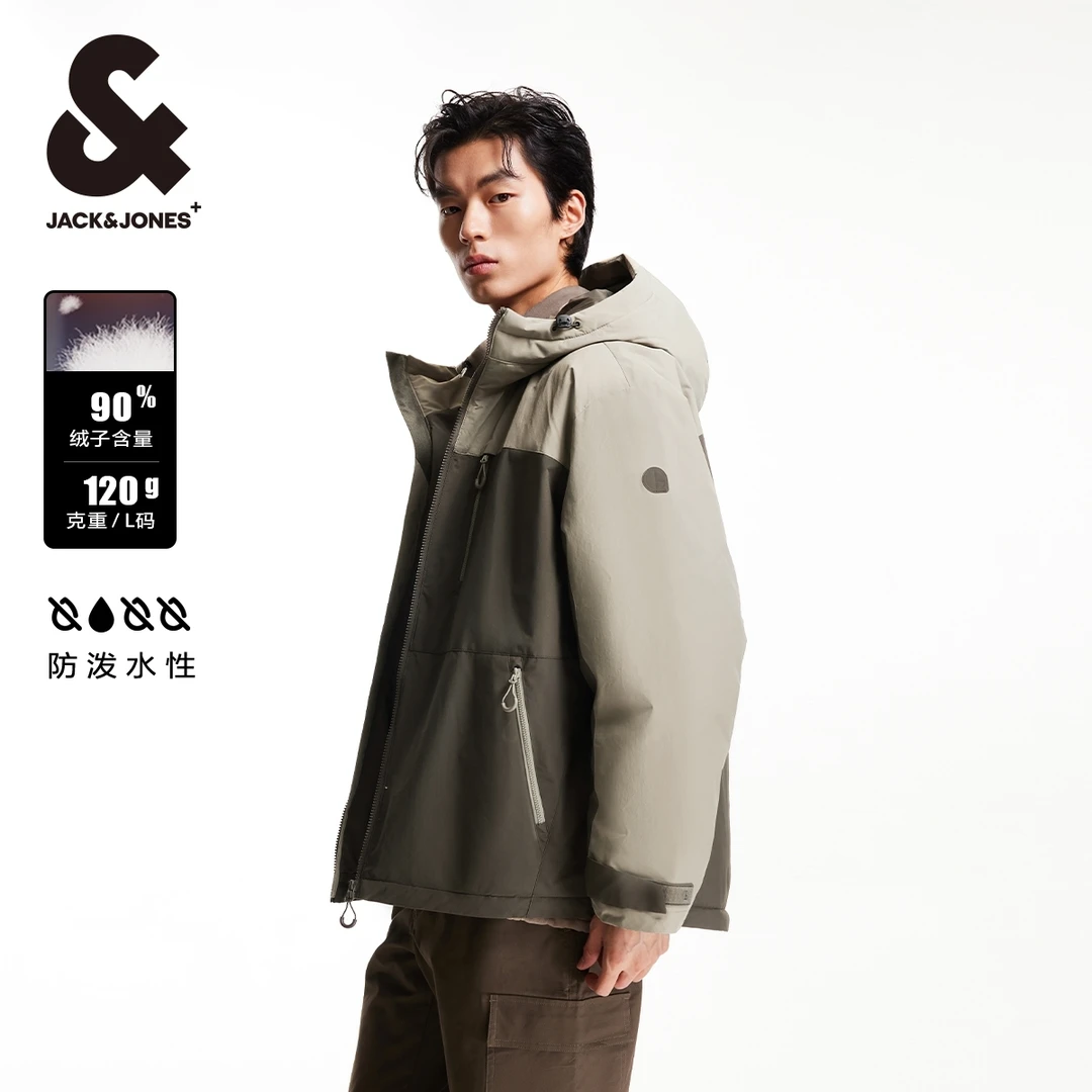 杰克琼斯秋季时尚休闲潮百搭宽松舒适保暖连帽上衣羽绒服外套男款