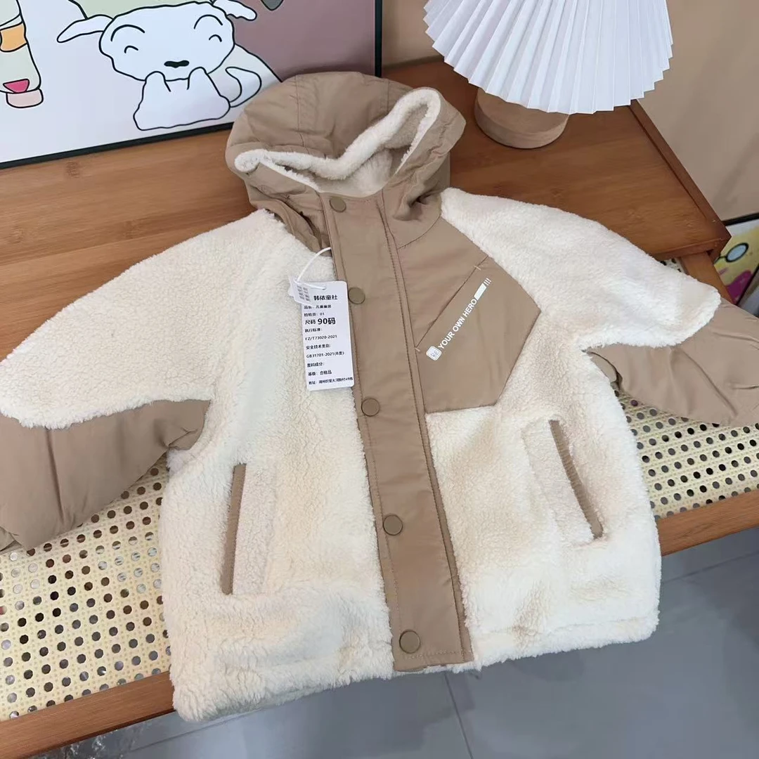 儿童冬季加绒夹棉加厚款毛毛衣棉服外套