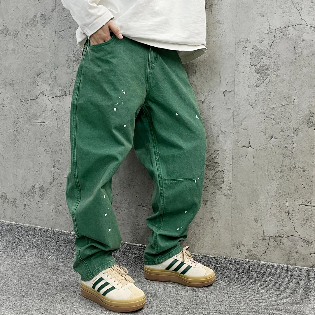 尹小鸡 春季复古重磅水洗宽松工装裤微锥喷漆休闲裤男女 1026