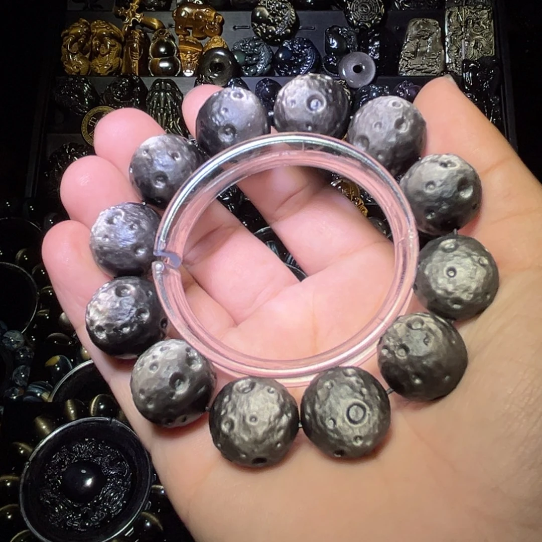 未镶嵌黑曜岩手链大***命天然银曜石星球19-20m