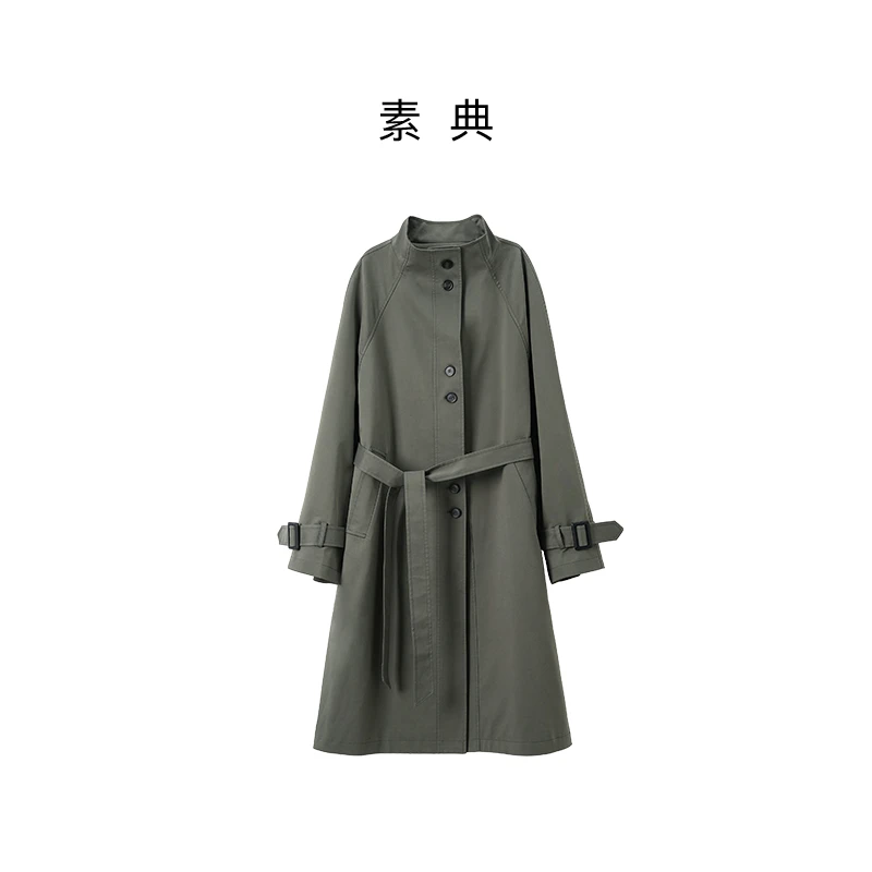 素典【松果风衣】秋季长款时尚百搭上衣休闲气质简约女士长风衣5478
