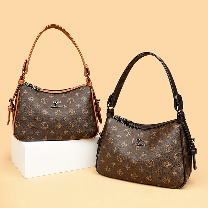 女包2025新款潮时尚印花中年单肩妈妈包百搭经典老花斜挎大包