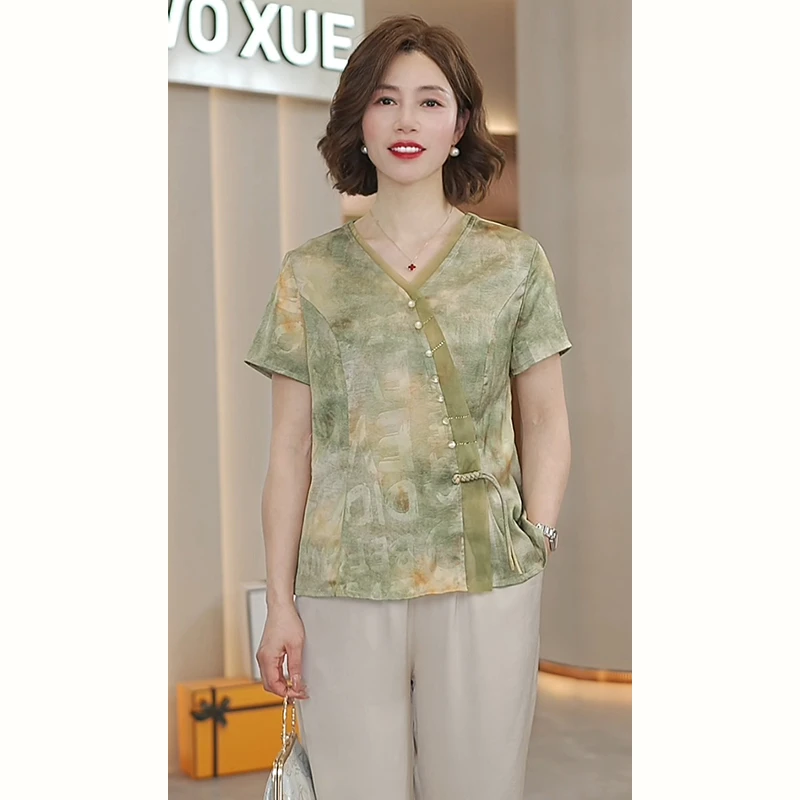 中年妈妈夏装国风小衫套装2025新款洋气质中老年女装新中式两件套