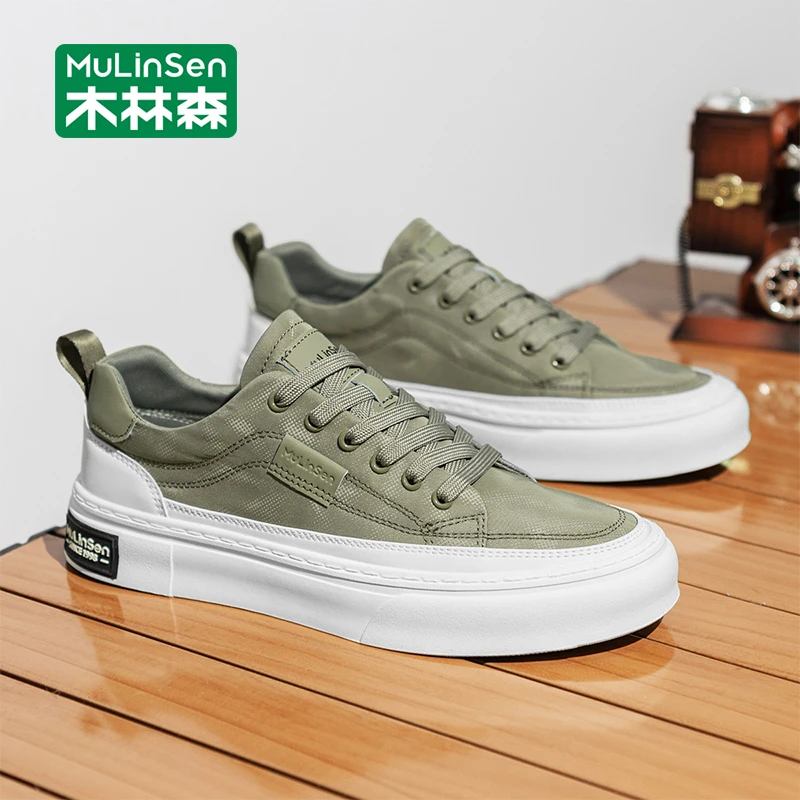 木林森板鞋男款2025新款秋季男士帆布鞋休闲运动百搭厚底增高潮鞋