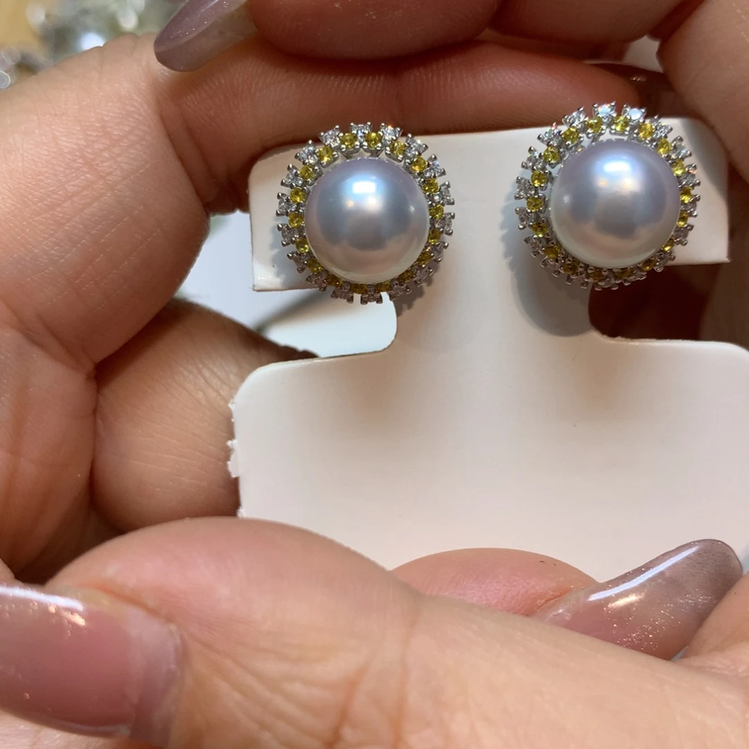 海水珍珠耳饰银S925镶嵌
