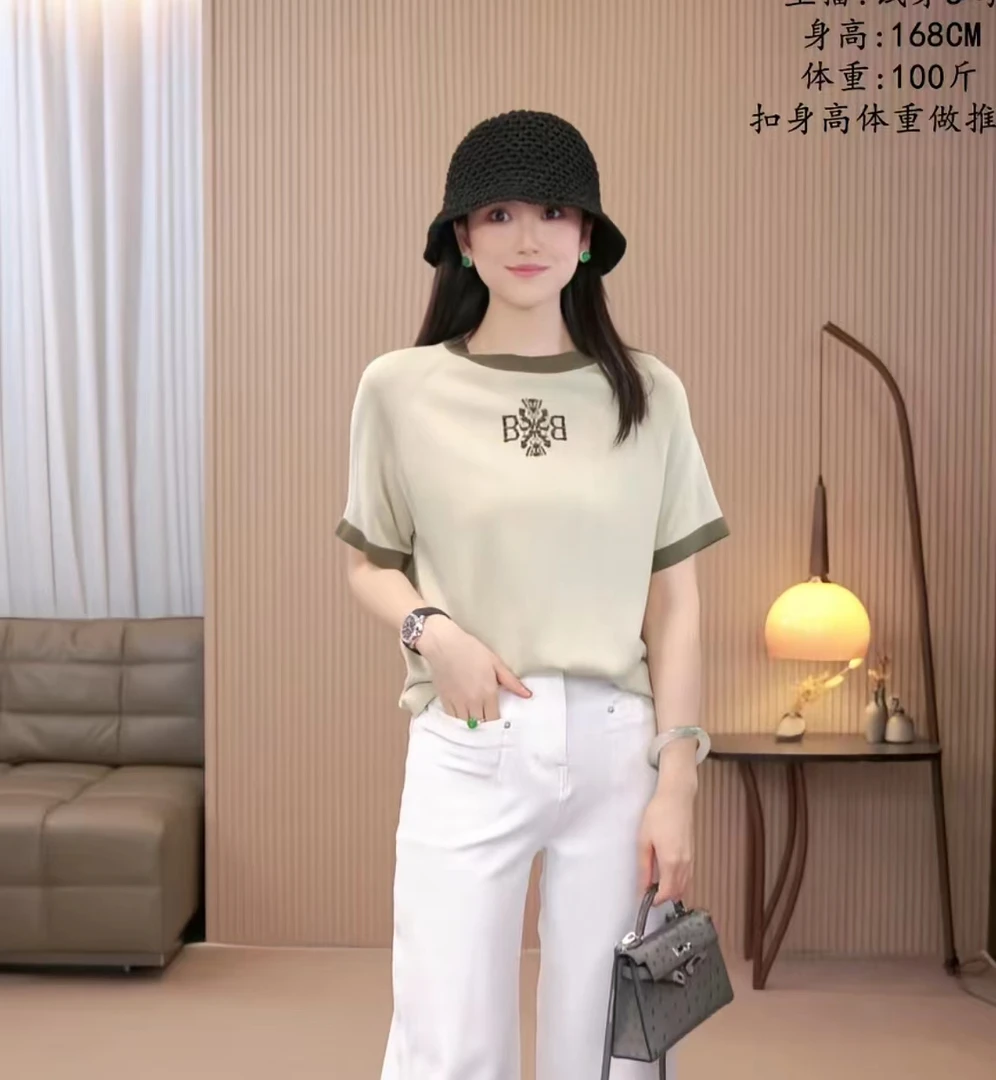 NIUNIU ·T-172 强碾扬子纱针织圆领显瘦上衣休闲字母绣花