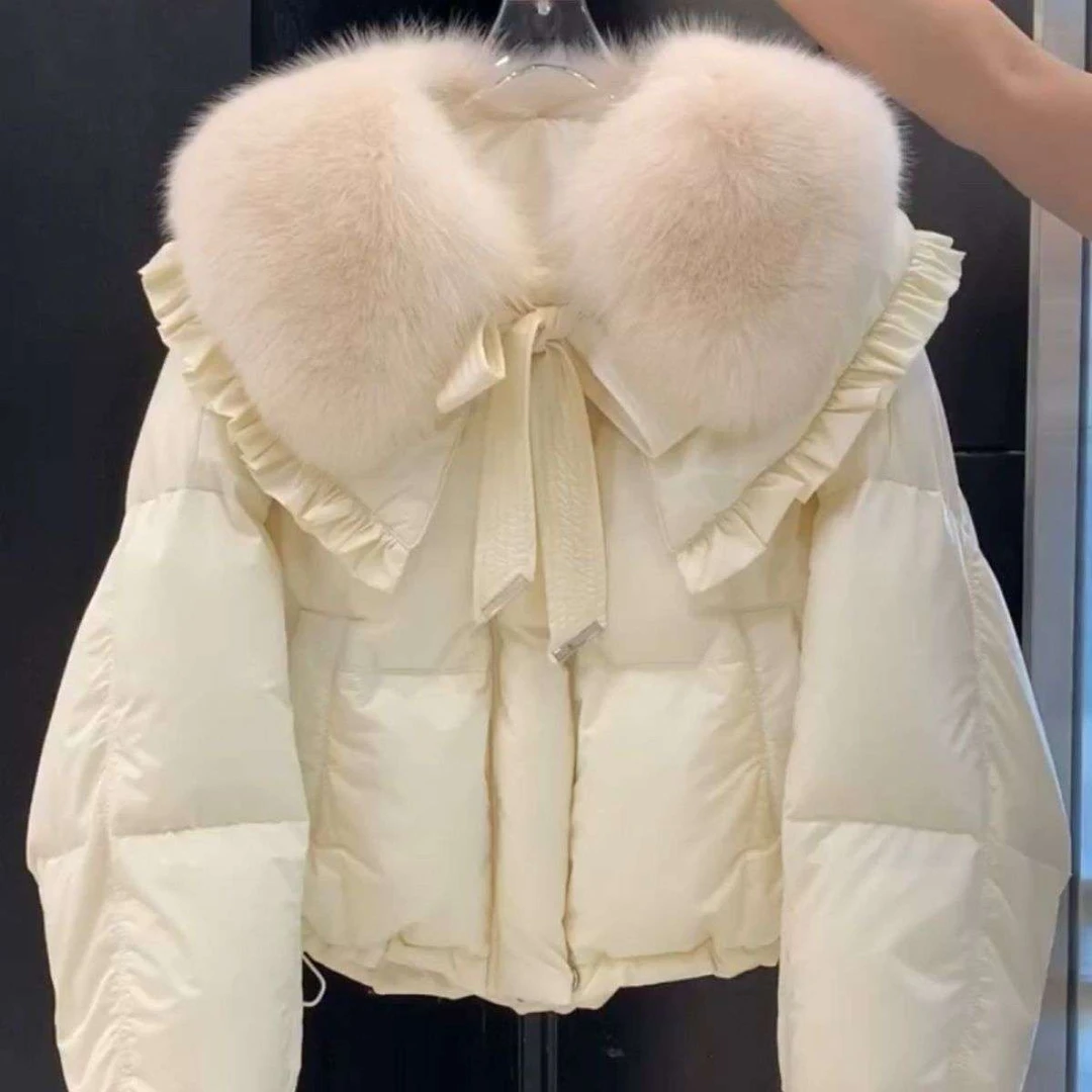 印染常规大毛领女装棉服宽松型格子翻领拼接短款网红