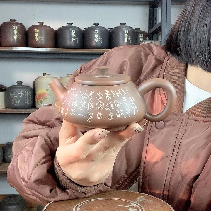 罐建水紫陶手工彩填壶