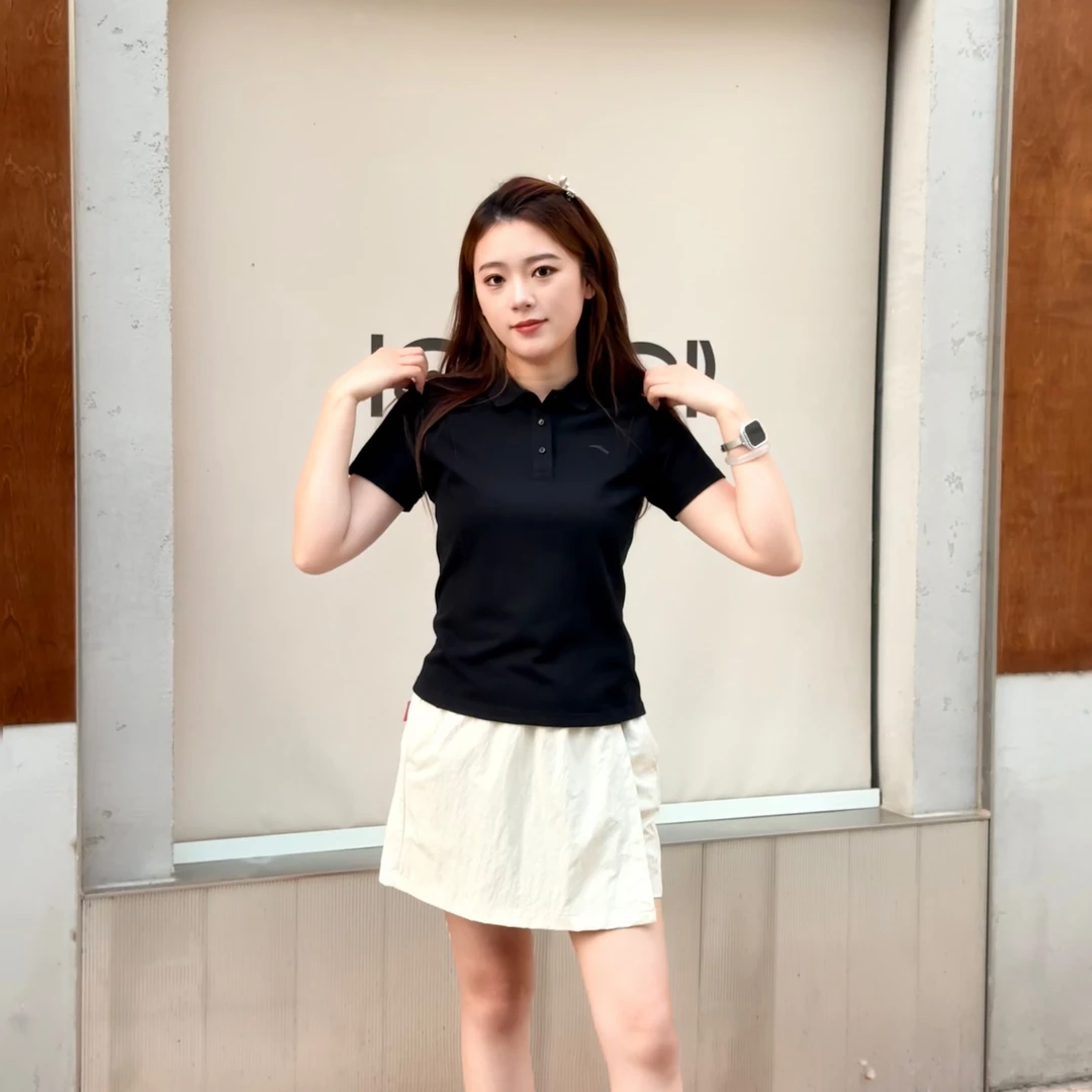 安踏快干棉polo衫欧若风公主线短袖女款流光风透气休闲962527123