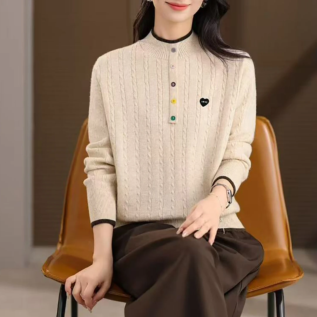 【秋季新款】时尚简约半高领洋气显瘦百搭长袖针织衫CQ6890衣长60