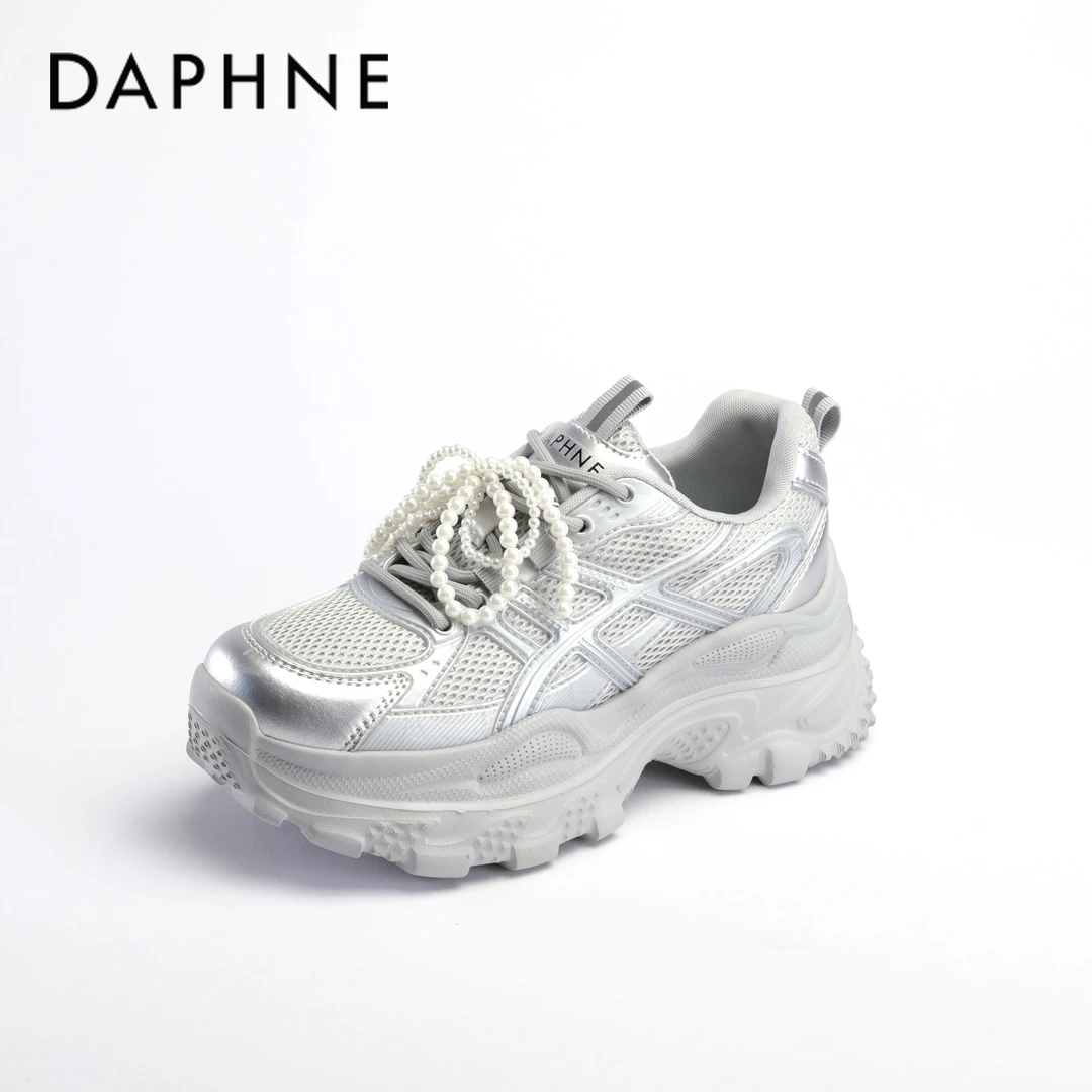 达芙妮2025老爹鞋增高透气厚底时尚休闲鞋系带网面夏季运动鞋