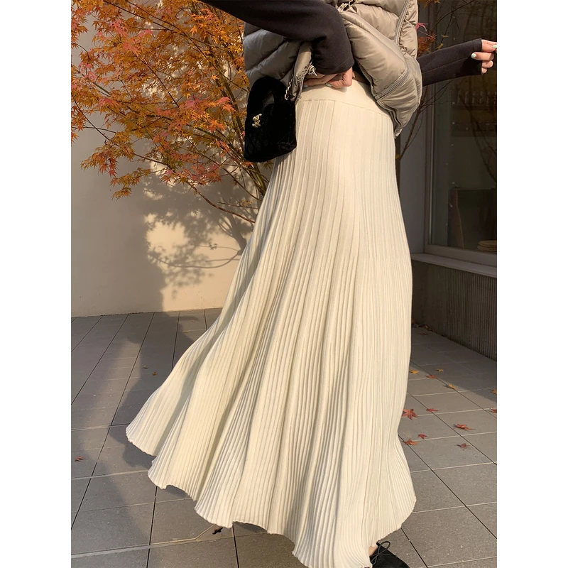 「迷迭花园」外套伴侣 超灵动针织渐变A型百褶裙 收胯长裙511BQ7