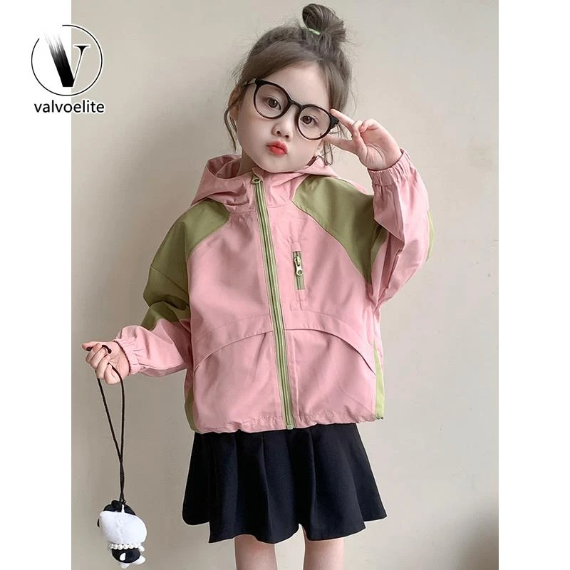 VALVOELITE女童冲锋衣春秋款2025新款童装洋气时尚撞色连帽外套潮