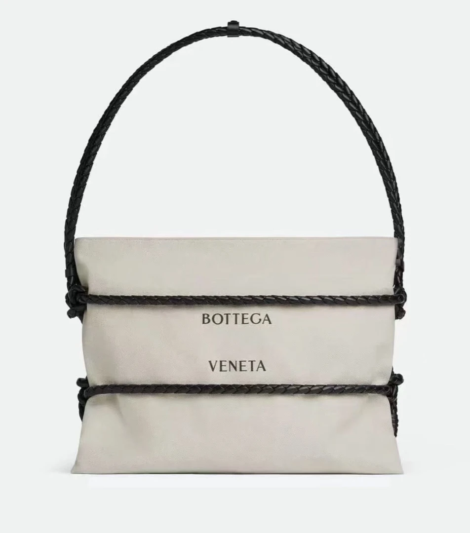 95新 BOTTEGA VENETA/葆蝶家 bv白色帆布编织托特包 16630126