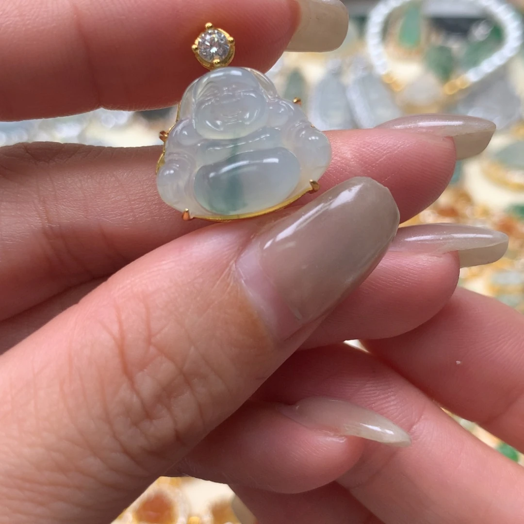 颈饰银S925镶嵌翡翠佛公