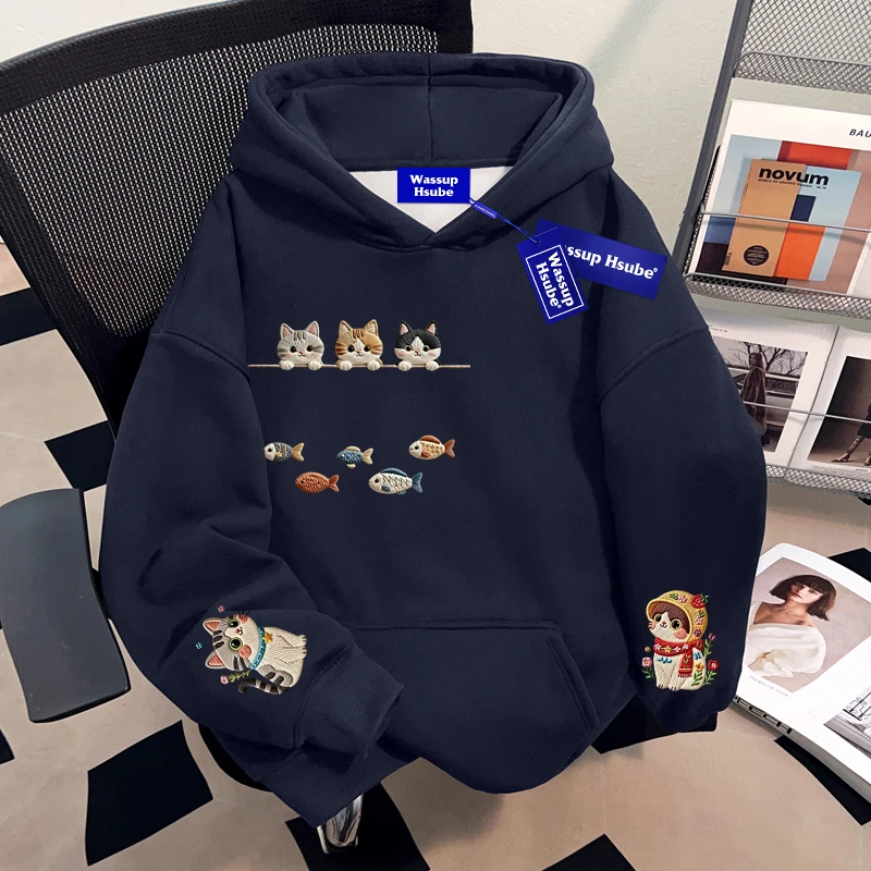 WASSUP HSUBE小众设计感趣味卡通连帽卫衣重磅美式潮流上衣情侣装