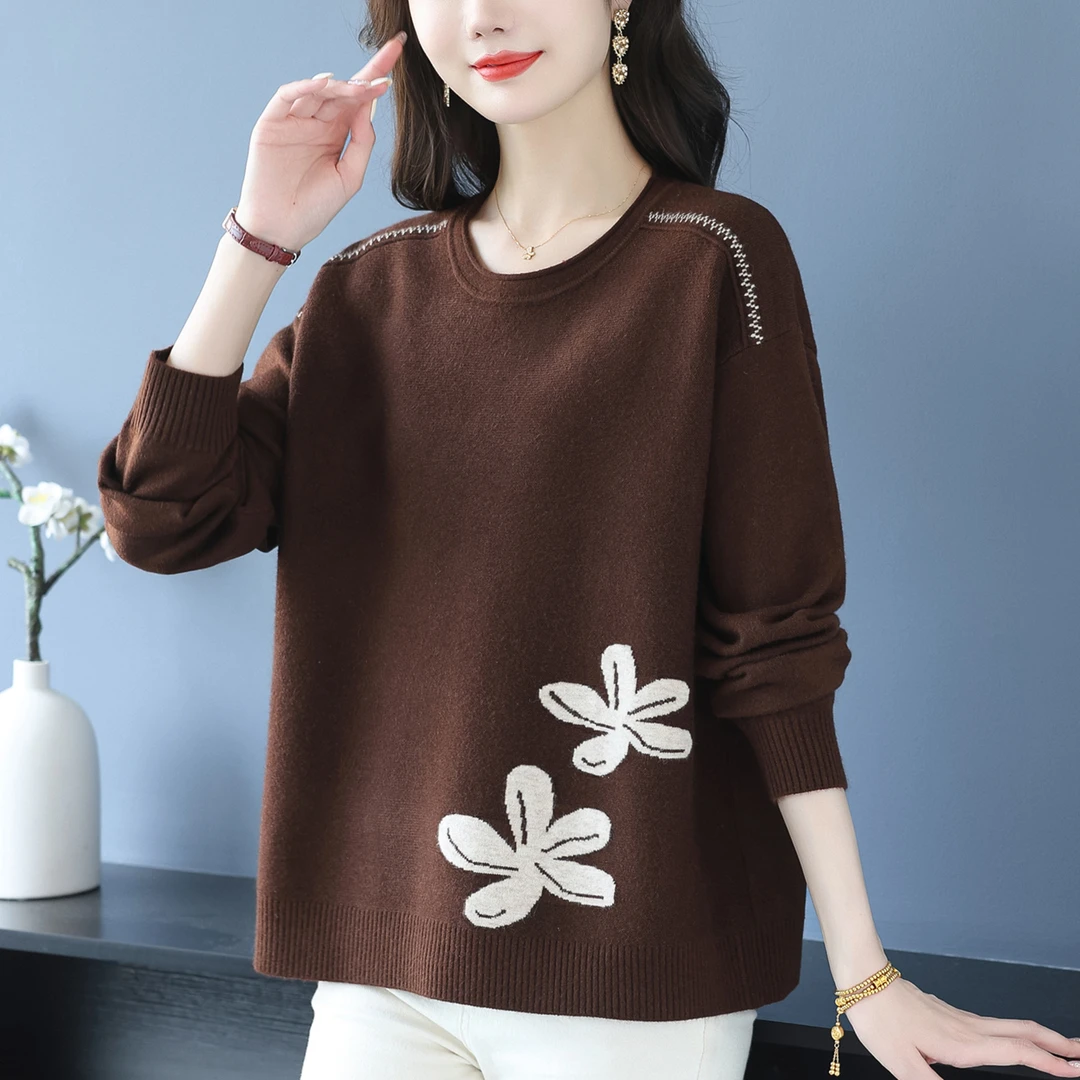 女士内搭毛衣洋气时尚胖妈妈大码女装2025新款宽松显瘦打底衫百搭