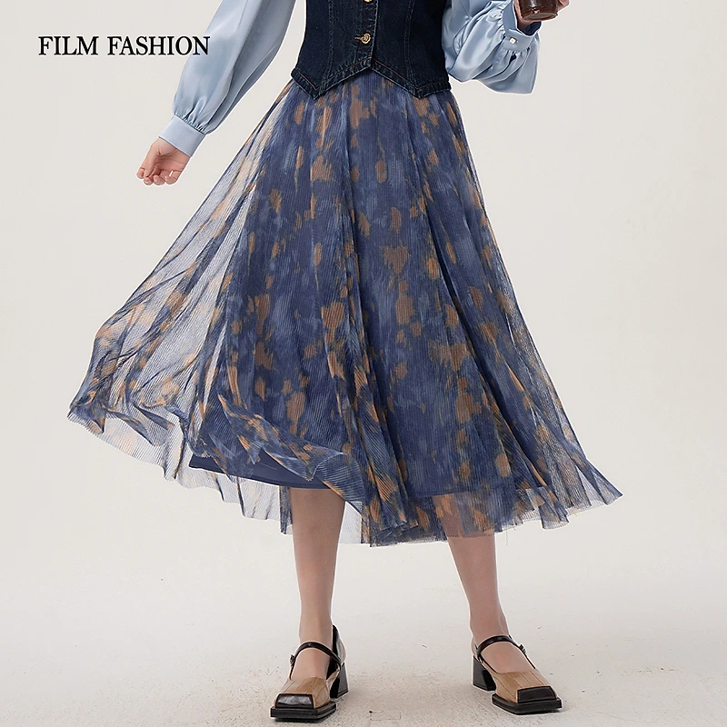一电影一时装春季法式飘逸晕染网纱中长女半身裙气质 FFDQ113812