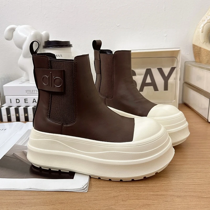 欧货2025秋季新款软皮厚底套筒马丁靴女小个子增高百搭切尔西短靴