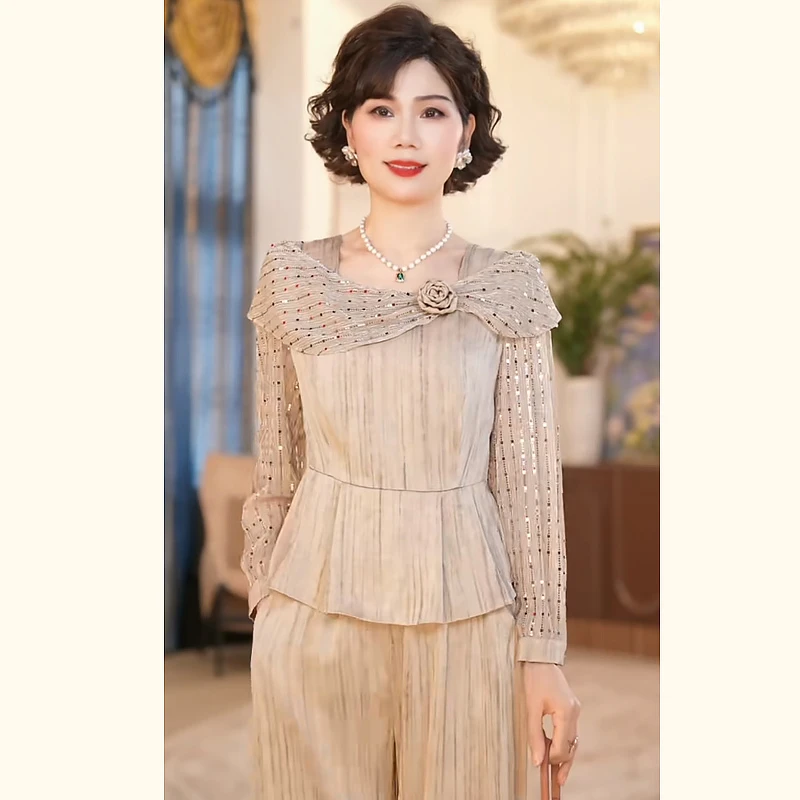 中年妈妈春装时尚套装2025新款洋气中老年女装春秋休闲时尚套装