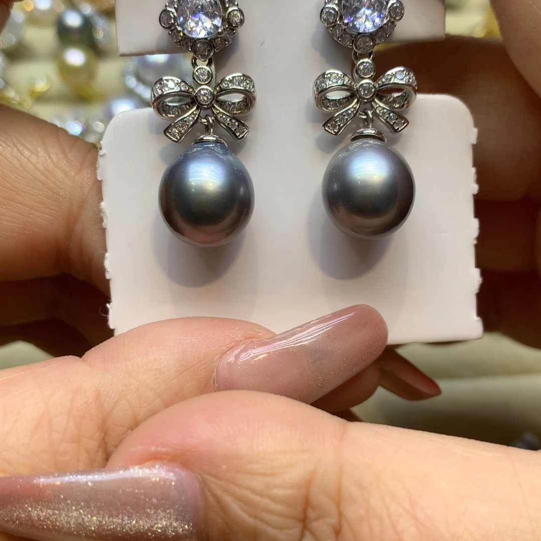 银S925镶嵌耳饰海水珍珠
