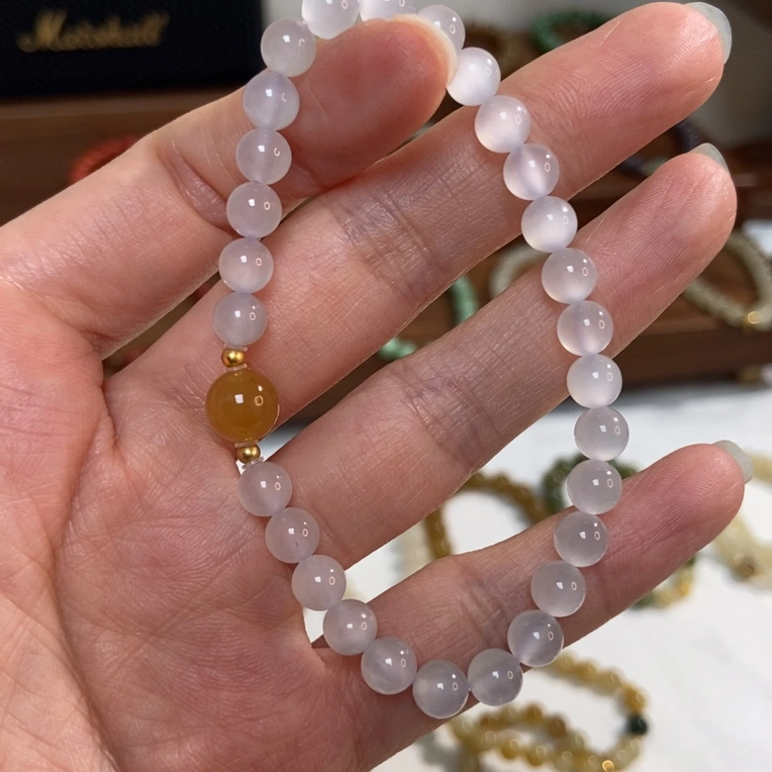 和田玉银S925镶嵌手链福利5.8mm冰紫