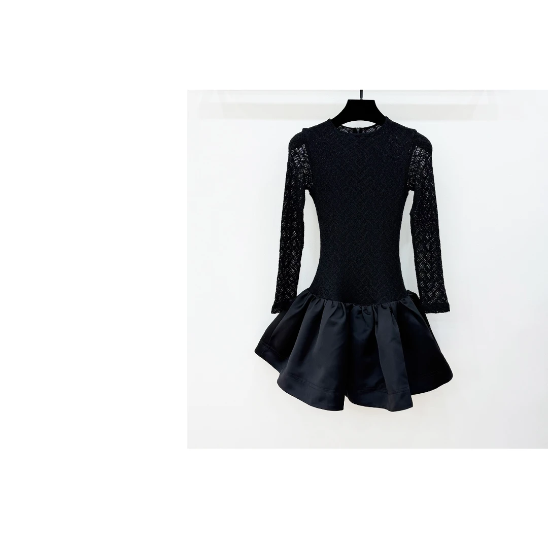 JIAYE CHAN秋冬蕾丝拼接小礼服连衣裙