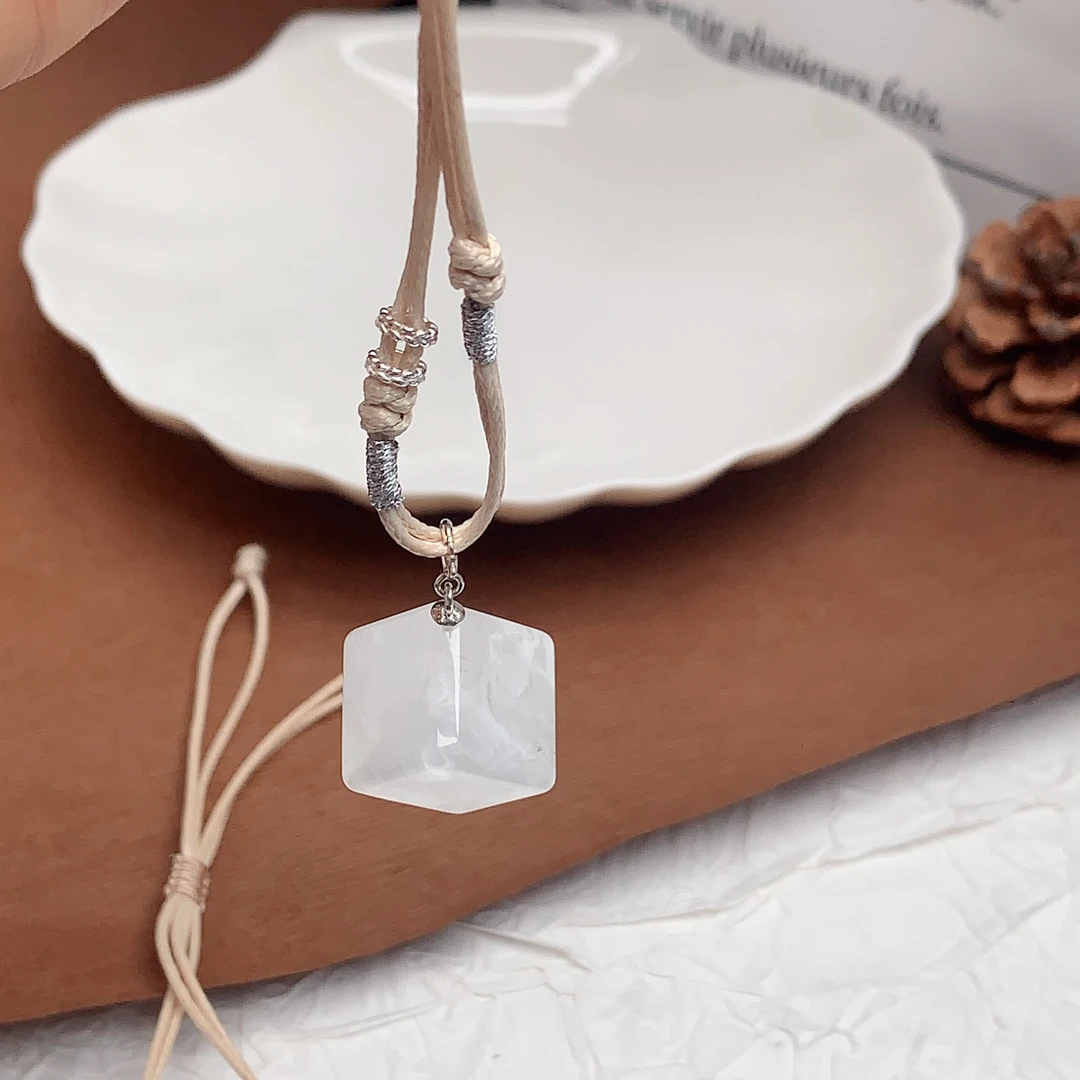 天然白幽灵大方糖编绳项链 多样性发其一 C1226