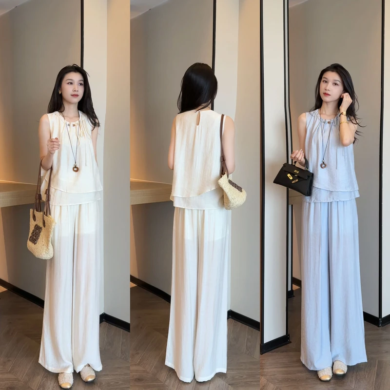 洋气夏季时尚简版款气质上衣+休闲裤时尚套装