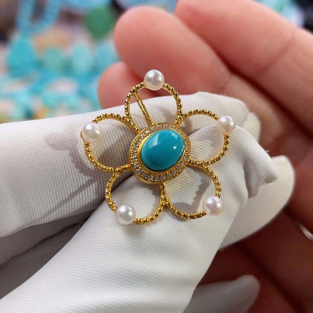 绿松石珠宝奇石18K金镶嵌