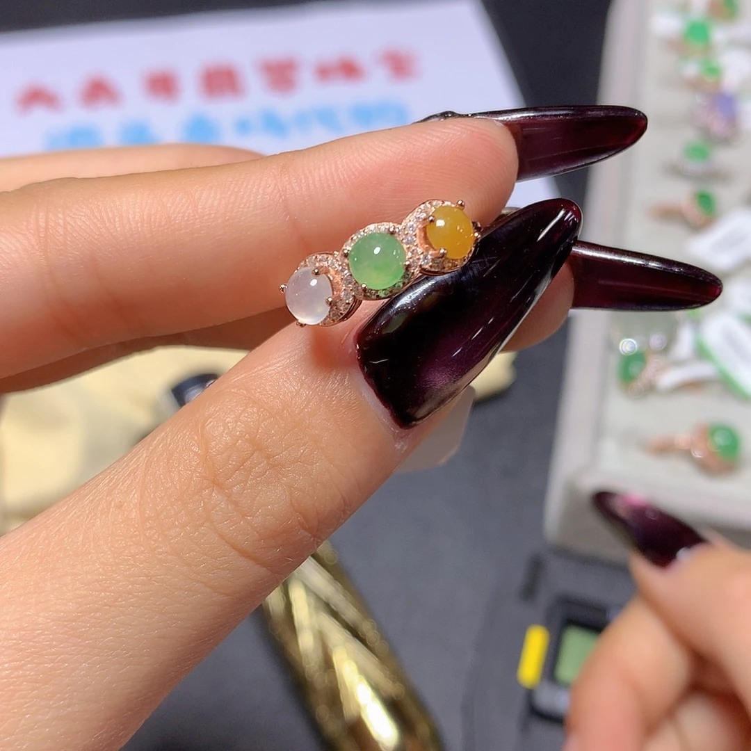 翡翠戒指银S925镶嵌天然A货翡翠