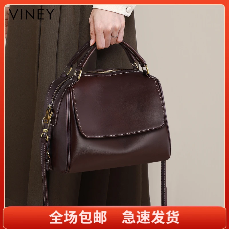 Viney真皮包包手提包新款斜挎大容量单肩包生日礼物送女友送老婆