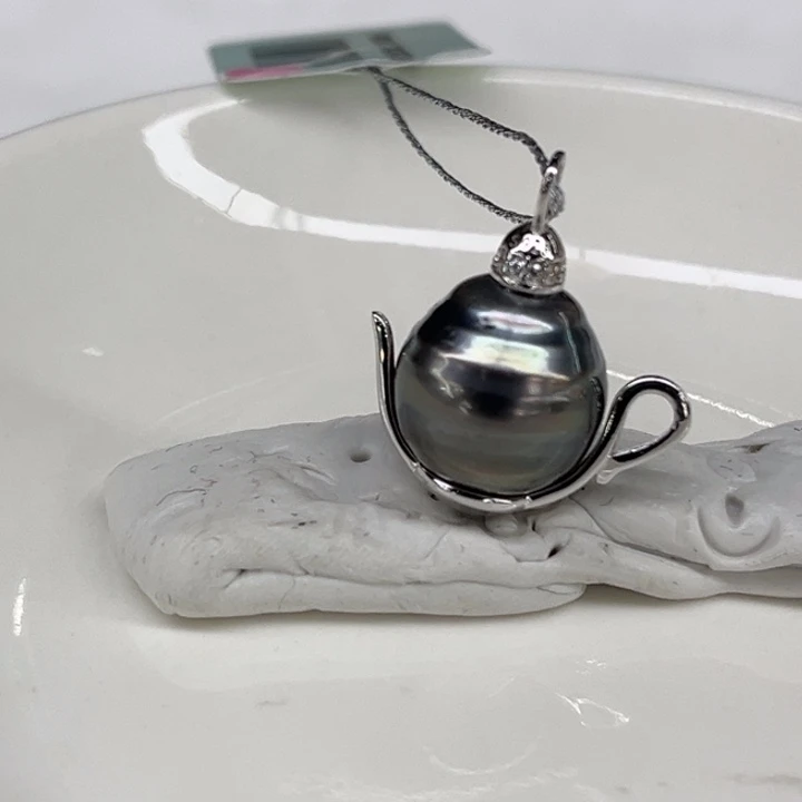 银S925镶嵌吊坠(不含链)海水珍珠12-13mm