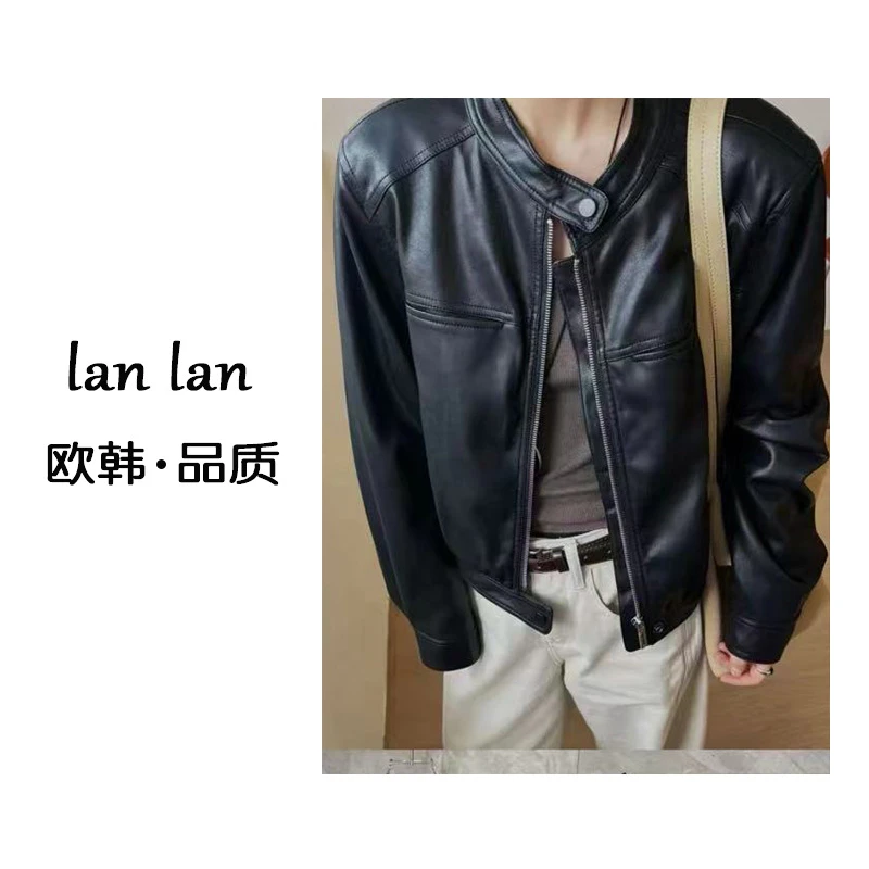 lanlan-春上新【短款拉链皮外套】韩版小众设计款显瘦时尚皮衣外套