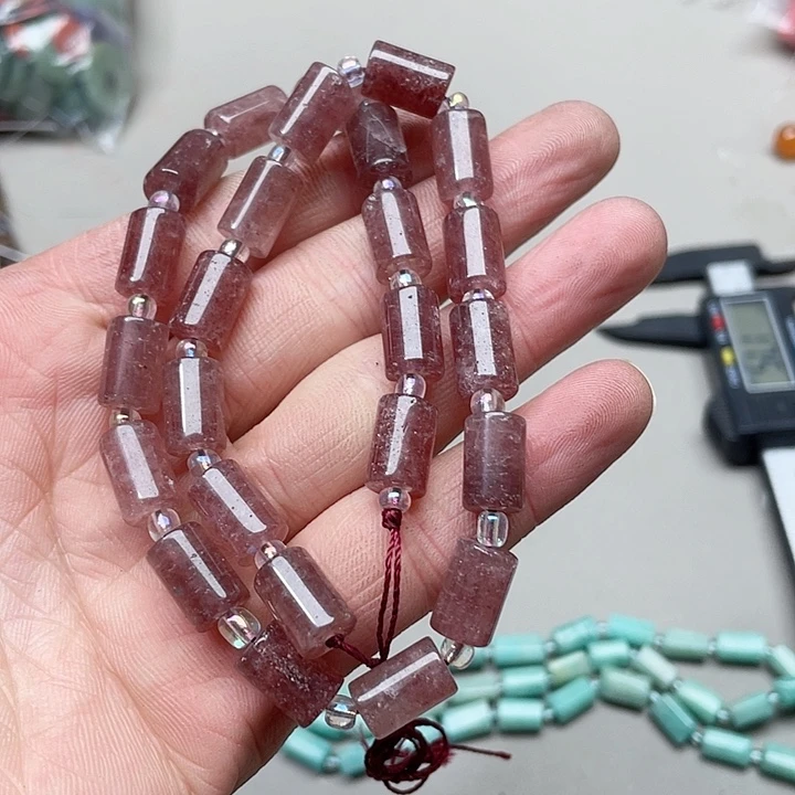 玛瑙/玉髓珠宝半成品合金一条8x12mm草莓晶管珠