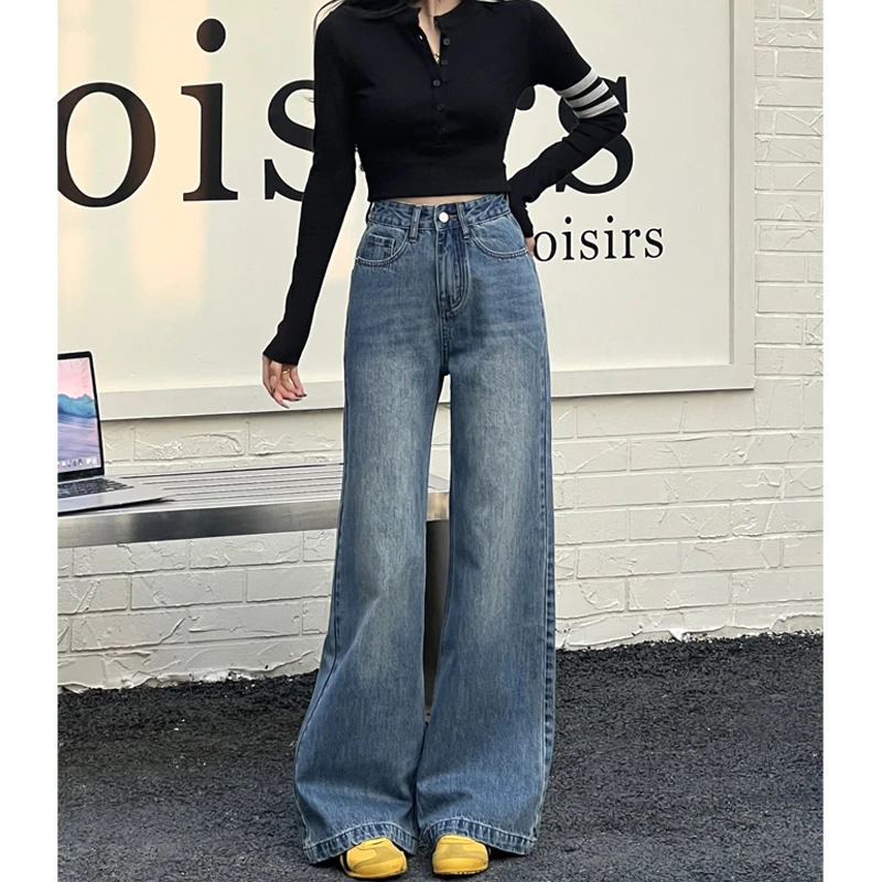 乔栈女孩阔腿牛仔裤女秋冬2025年新款显瘦百搭宽松垂感微喇拖地裤