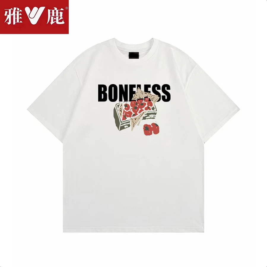 雅鹿重磅纯棉短袖t恤男士夏季韩版宽松潮流休闲时尚印花圆领T恤男