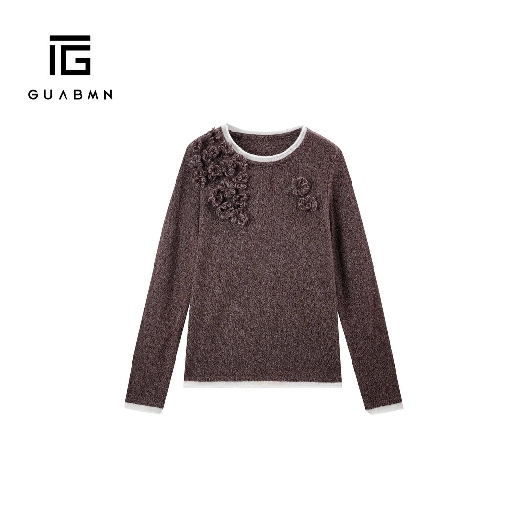 GUABMN2025秋季新款重工刺绣立体花朵慵懒老钱针织衫设计毛衣5785